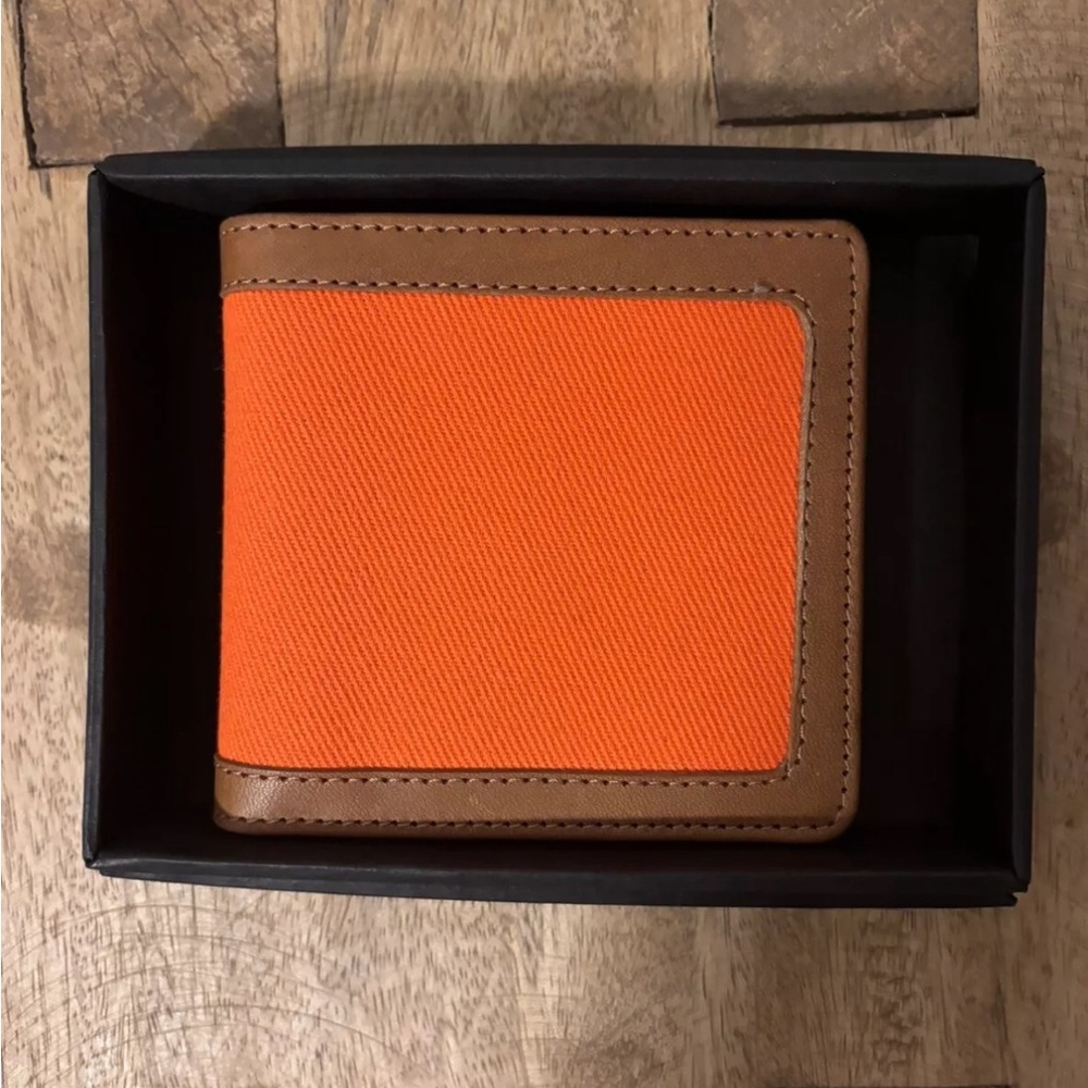 Filson Packer Wallet Rugged Twill Leather Flame Orange 12 Slot CC